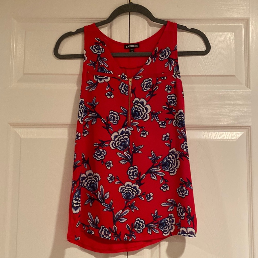 Express Hudson Tank Red with Floral Design, Size XS